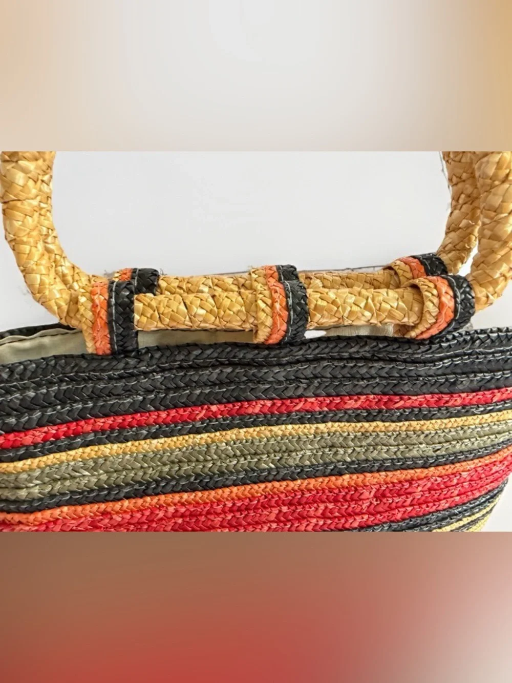 Vintage Woven Straw Stripe Tote Bag Purse Coastal Grandma Y2K Boho Summer Beachy